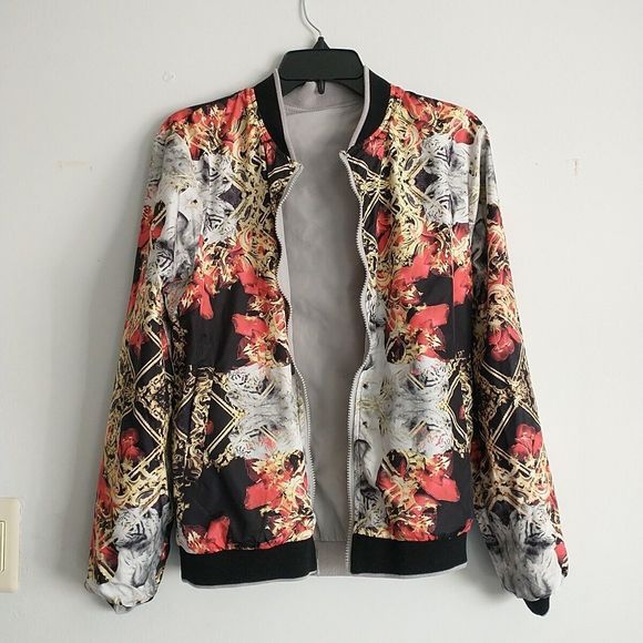 Emporio Milano Bomber Jacket Men M/S* Multicolor Reversible Graphic Animal Print - Picture 2 of 10